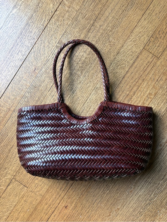 Handbags - Woven Leather Shoulder Bag in Deep Burgundy